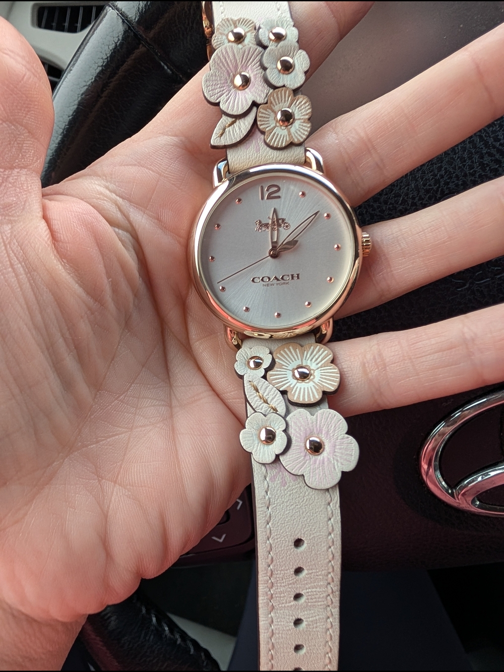Coach Floral Delancey Leather Strap Watch in Pale Pink and Rose Gold - Picture 2 of 4